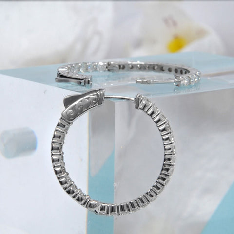 1.50 Carat Round Cut Diamond Inside Out 23mm Hoop Earrings