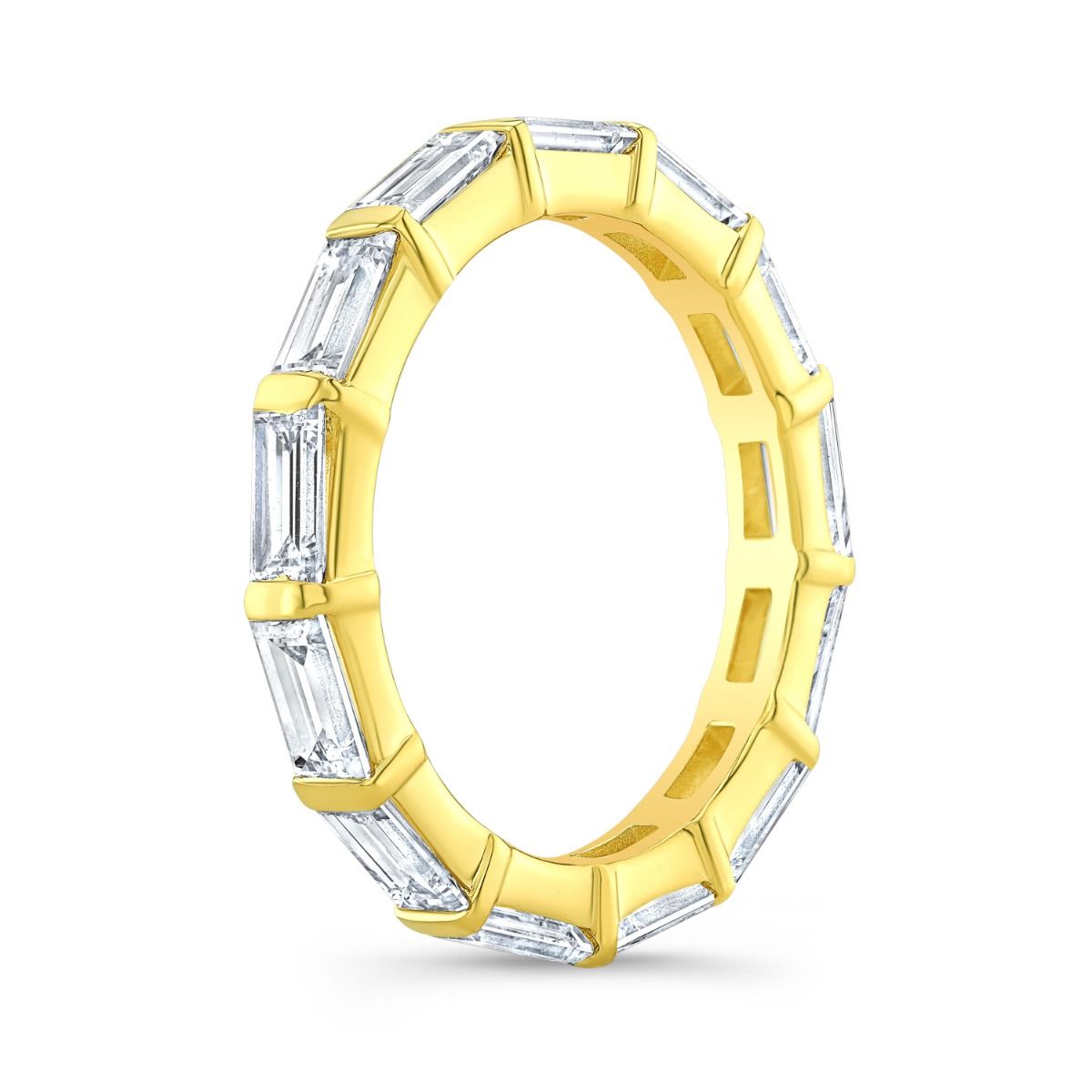 Baguette eternity ring channel set yellow profile view