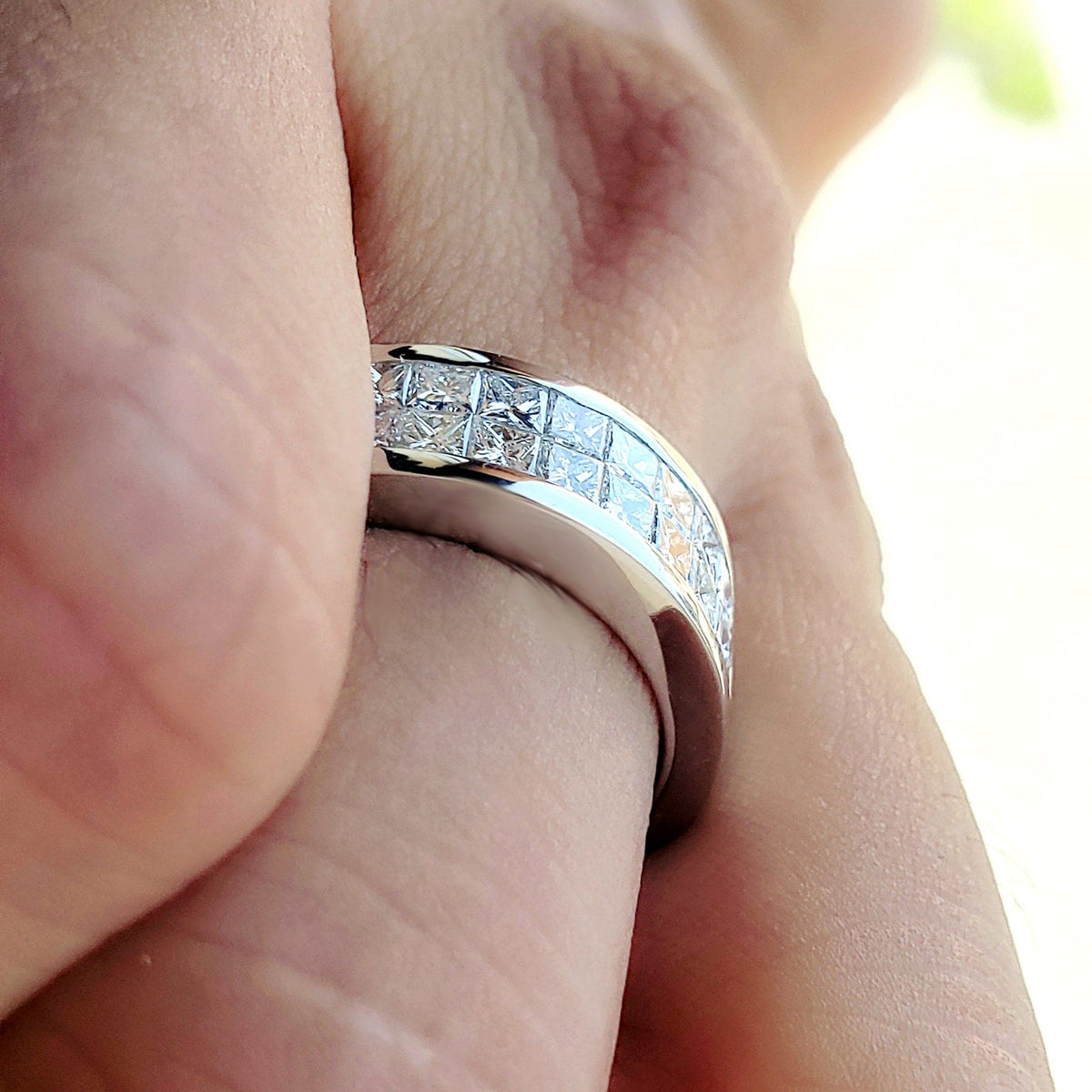 Diamond mens rings wedding side view