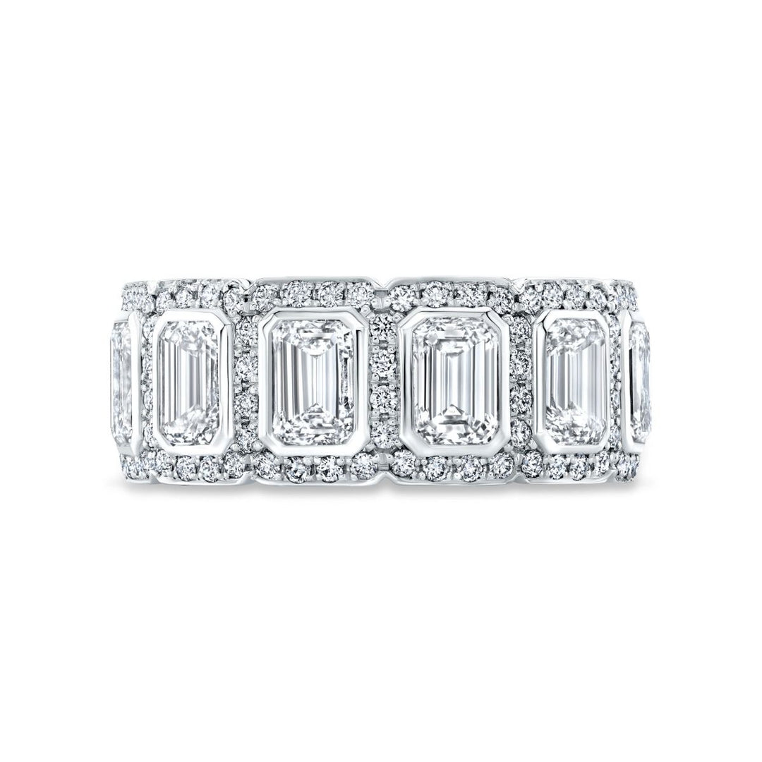 10 Ct. Bezel Emerald Cut Halo Men's Eternity Ring F-G Color, VS1 Clarity