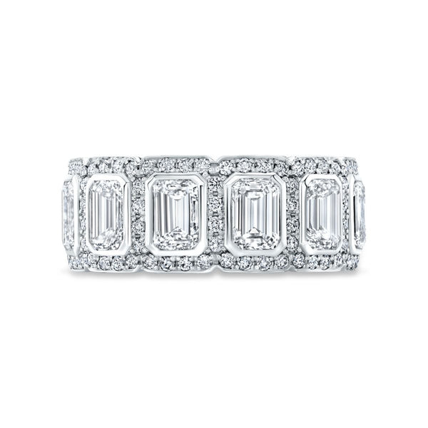 10 Ct. Bezel Emerald Cut Halo Men's Eternity Ring F-G Color, VS1 Clarity