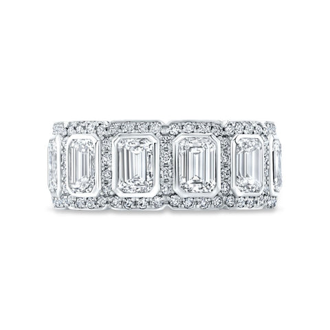 10 Ct. Bezel Emerald Cut Halo Men's Eternity Ring F-G Color, VS1 Clarity