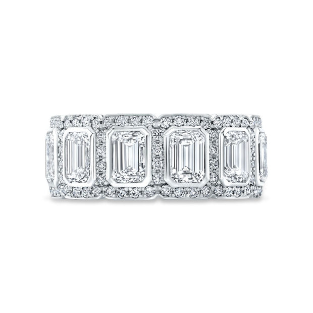 10 Ct. Bezel Emerald Cut Halo Men's Eternity Ring F-G Color, VS1 Clarity