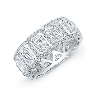 10 Ct. Bezel Emerald Cut Halo Men's Eternity Ring F-G Color, VS1 Clarity