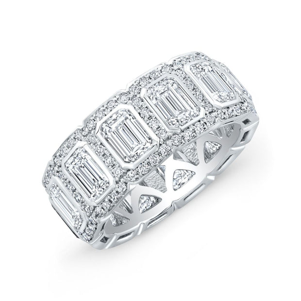 10 Ct. Bezel Emerald Cut Halo Men's Eternity Ring F-G Color, VS1 Clarity