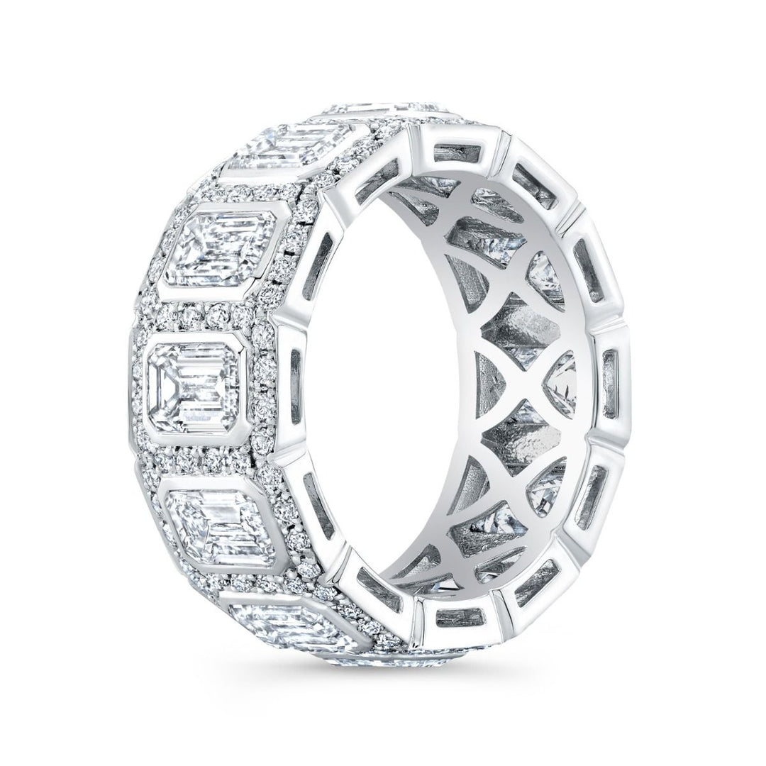 10 Ct. Bezel Emerald Cut Halo Men's Eternity Ring F-G Color, VS1 Clarity