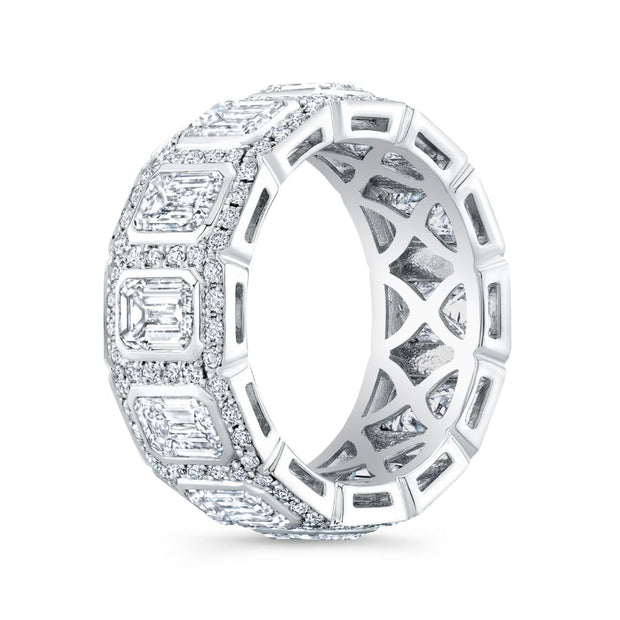 10 Ct. Bezel Emerald Cut Halo Men's Eternity Ring F-G Color, VS1 Clarity