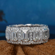 10 Ct. Bezel Emerald Cut Halo Men's Eternity Ring F-G Color, VS1 Clarity