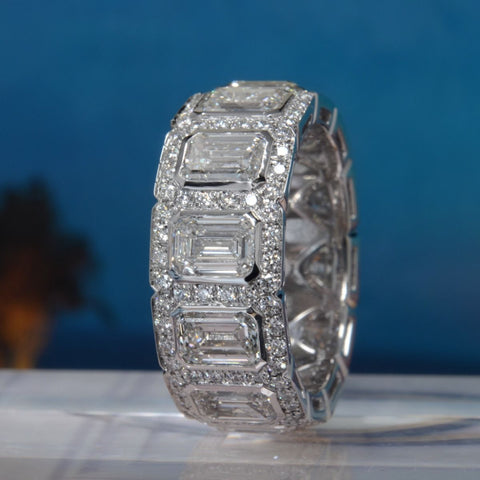10 Ct. Bezel Emerald Cut Halo Men's Eternity Ring F-G Color, VS1 Clarity