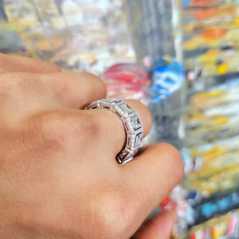 10 Ct. Bezel Emerald Cut Halo Men's Eternity Ring F-G Color, VS1 Clarity