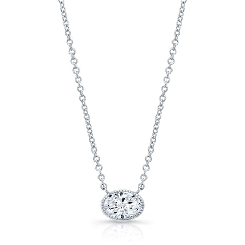 0.90 Ct. Oval Cut Diamond Necklace East-West F Color VS1 GIA Certified