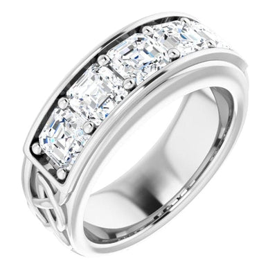 Lab Grown Men's Celtic Design 5-Stone Asscher Cut Diamond Ring 8mm IGI Certified