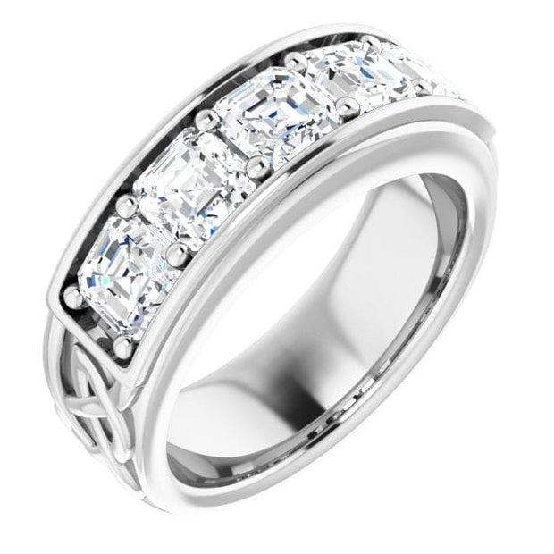 Lab Grown Men's Celtic Design 5-Stone Asscher Cut Diamond Ring 8mm IGI Certified