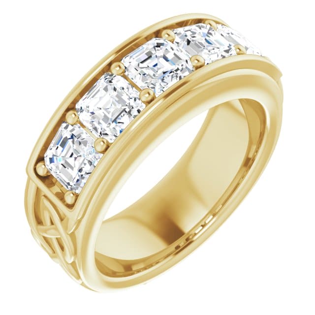 Lab grown men's celtic design 5 stone asscher cut diamond ring 8mm igi certified (2