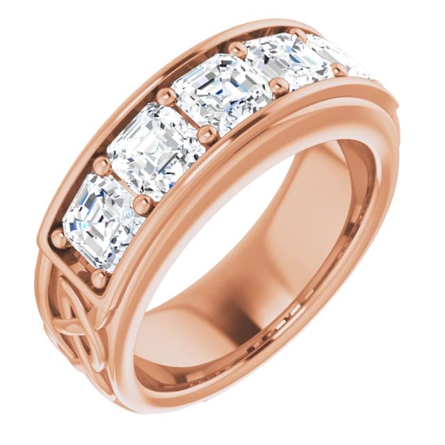 2.50 Ctw Celtic Men's Ring 5 Stone Asscher Cut F Color VS1 GIA Certified