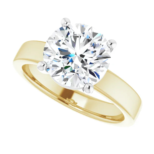 Round Cut Diamond Solitaire Engagement Ring in white gold prong head with yellow gold band