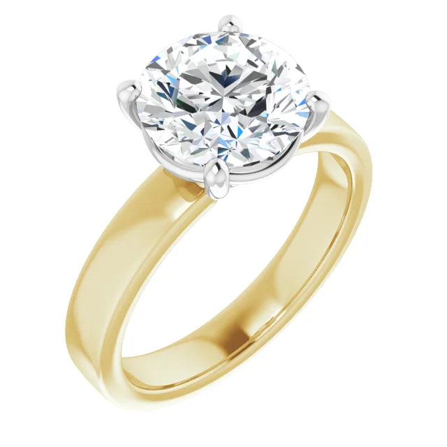 Round Cut Diamond Solitaire Engagement Ring in white gold prong head with yellow gold band