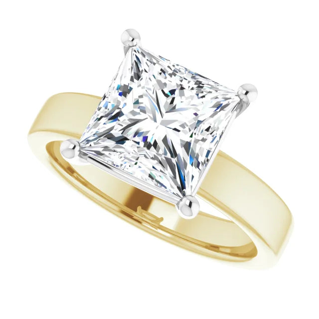 Princess Cut Diamond Solitaire Engagement Ring in white gold prong head with yellow gold band