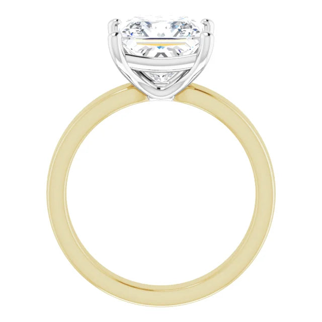 Princess Cut Diamond Solitaire Engagement Ring in white gold prong head with yellow gold band side profile
