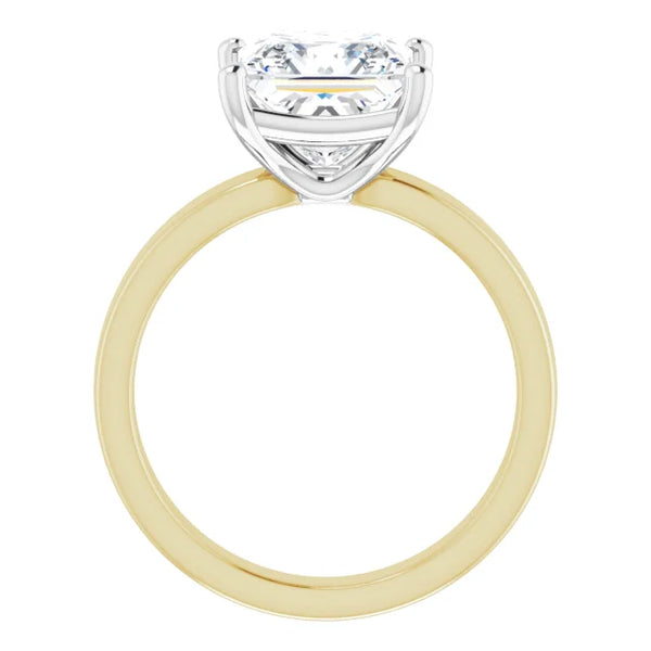 Princess Cut Diamond Solitaire Engagement Ring in white gold prong head with yellow gold band side profile