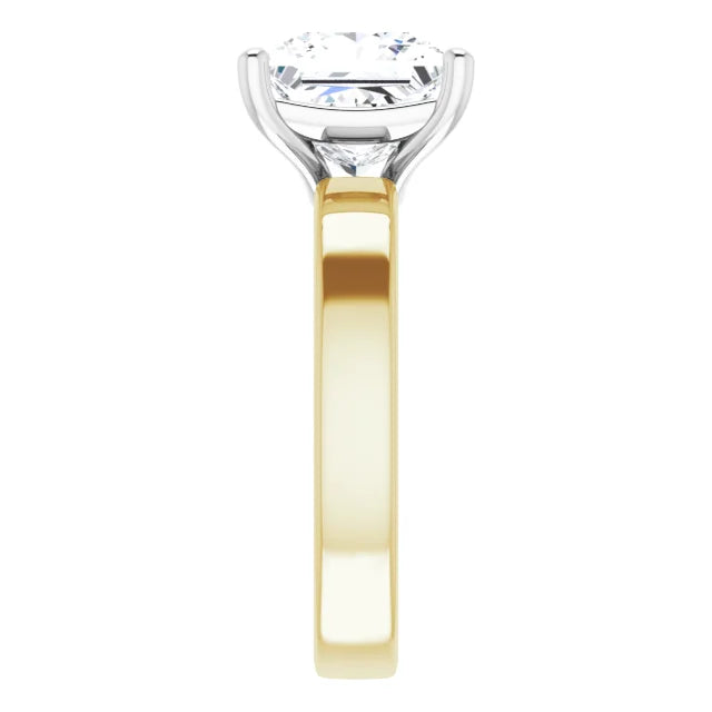 Princess Cut Diamond Solitaire Engagement Ring in white gold prong head with yellow gold band side view