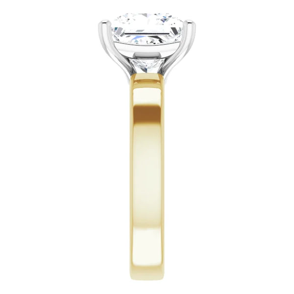 Princess Cut Diamond Solitaire Engagement Ring in white gold prong head with yellow gold band side view