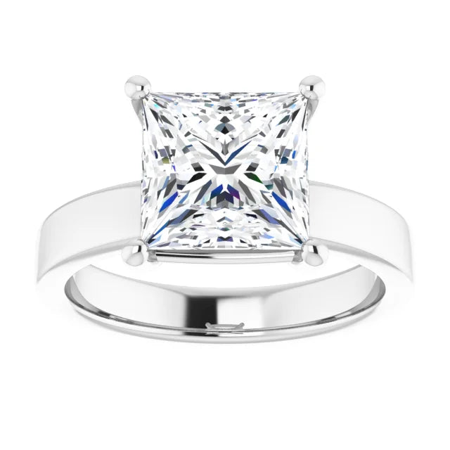 Princess cut diamond solitaire engagement ring in white gold top view