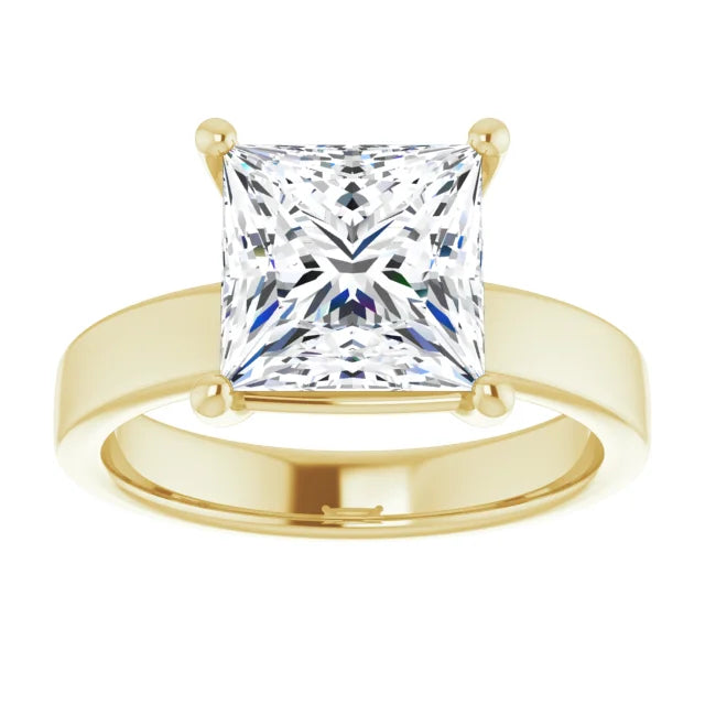 Princess Cut Diamond Solitaire Engagement Ring in yellow gold top view