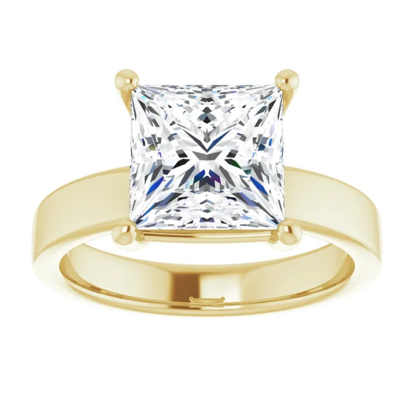 Princess Cut Diamond Solitaire Engagement Ring in yellow gold top view