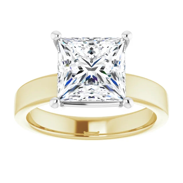 Princess Cut Diamond Solitaire Engagement Ring in white gold prong head with yellow gold band top view