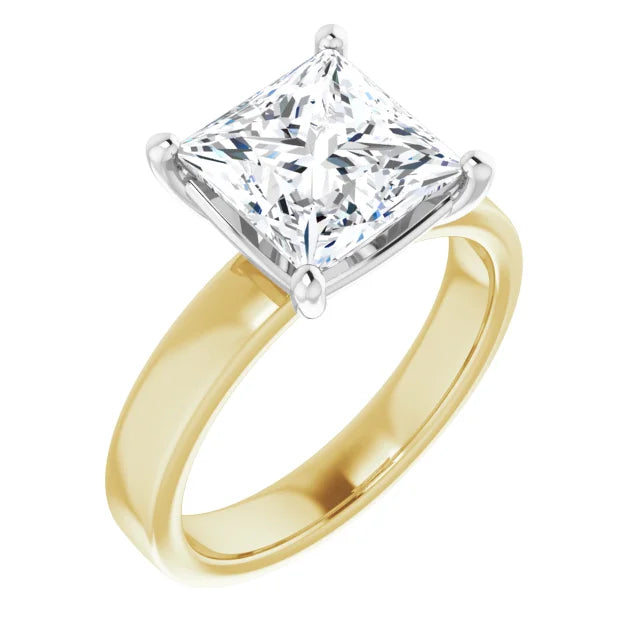 Princess Cut Diamond Solitaire Engagement Ring in white gold prong head with yellow gold band