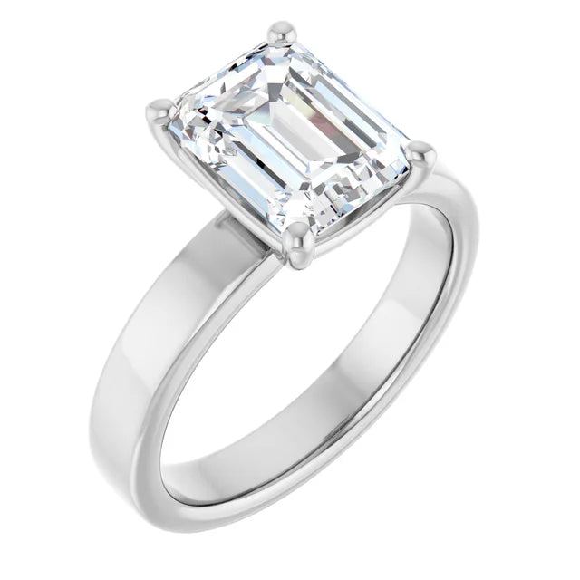 Emerald Cut Diamond Solitaire Engagement Ring in white gold