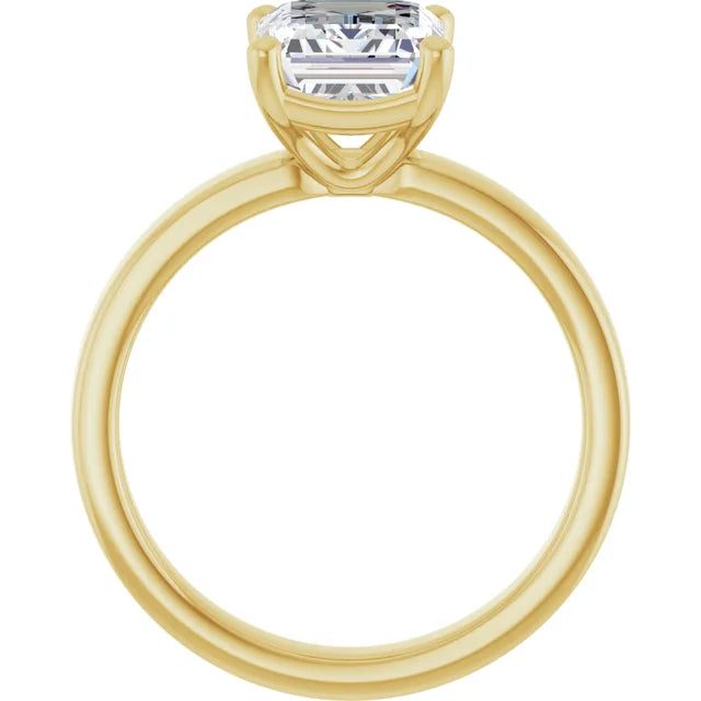 Emerald Cut Diamond Solitaire Engagement Ring in yellow gold side profile