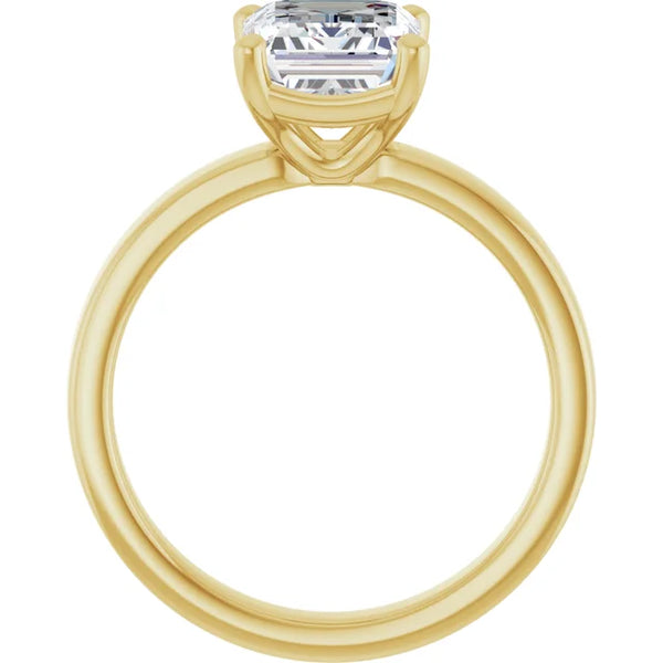 Emerald Cut Diamond Solitaire Engagement Ring in yellow gold side profile