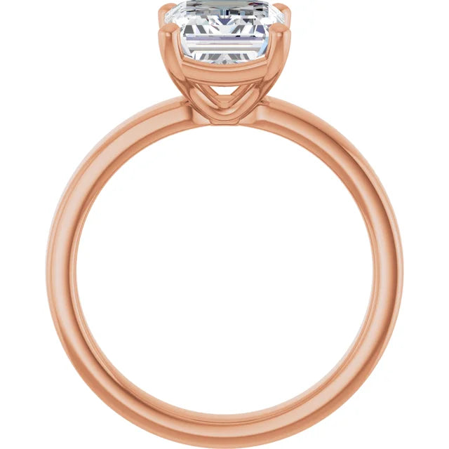 Emerald Cut Diamond Solitaire Engagement Ring in rose gold side profile