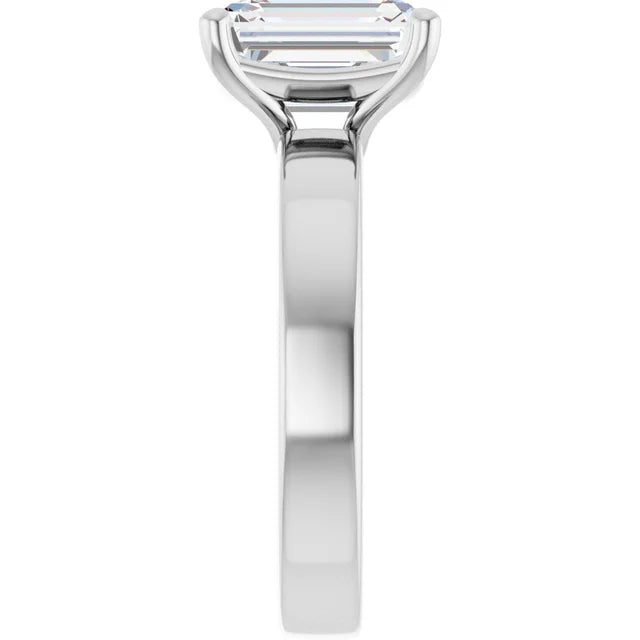 Emerald Cut Diamond Solitaire Engagement Ring in white gold side view