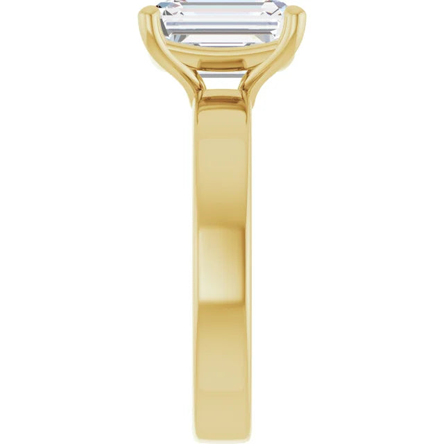 Emerald Cut Diamond Solitaire Engagement Ring in yellow gold side view