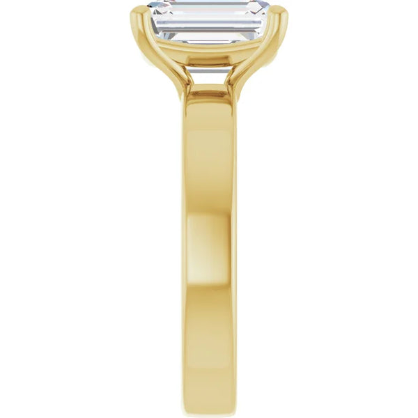 Emerald Cut Diamond Solitaire Engagement Ring in yellow gold side view