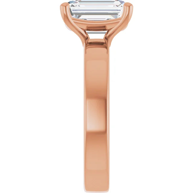 Emerald Cut Diamond Solitaire Engagement Ring in rose gold side view