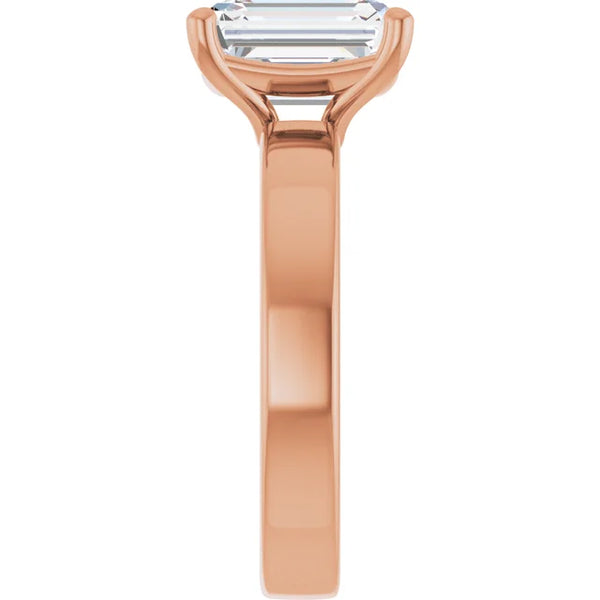Emerald Cut Diamond Solitaire Engagement Ring in rose gold side view