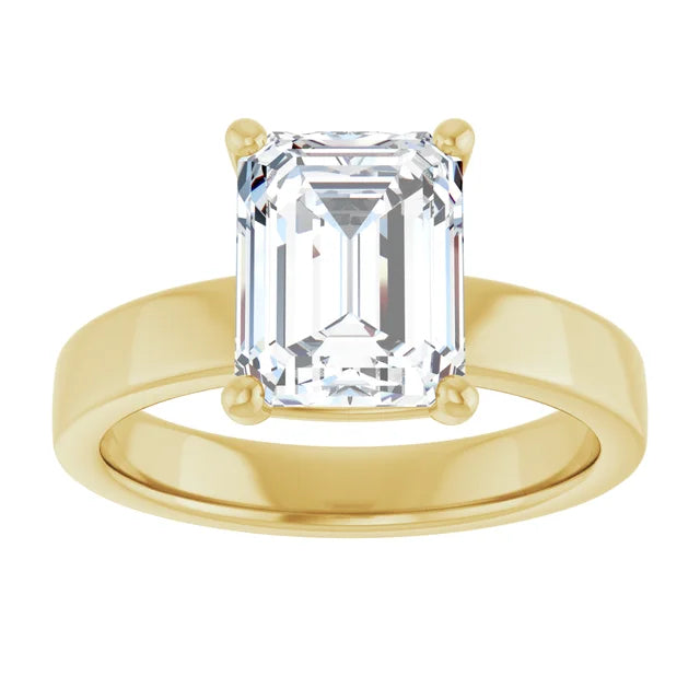 Emerald Cut Diamond Solitaire Engagement Ring in yellow gold top view