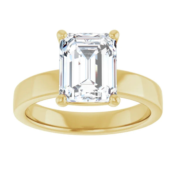Emerald Cut Diamond Solitaire Engagement Ring in yellow gold top view