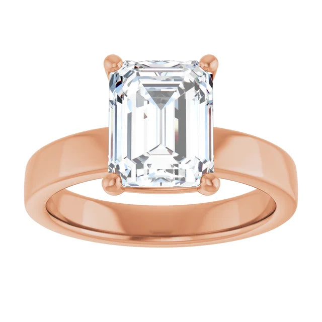 Emerald Cut Diamond Solitaire Engagement Ring in rose gold top view