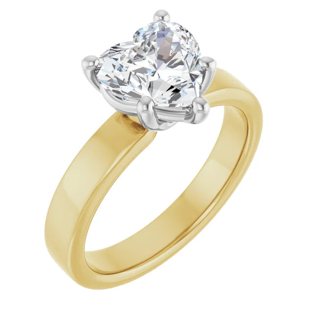 Heart Shape Solitaire Engagement Ring in white gold prong head & yellow gold band