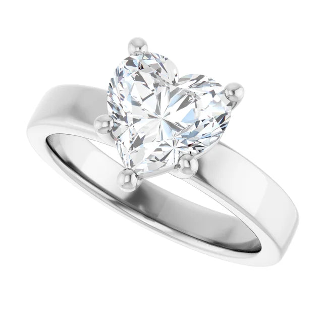 Heart shape solitaire engagement ring in white gold