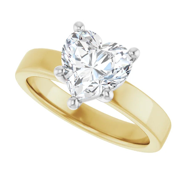 Heart Shape Solitaire Engagement Ring in white gold prong head & yellow gold band