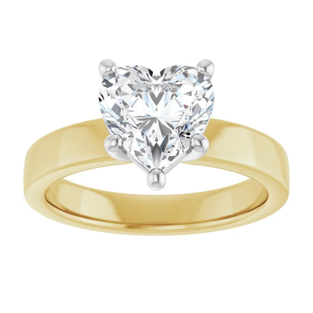 Heart Shape Solitaire Engagement Ring in white gold prong head & yellow gold band