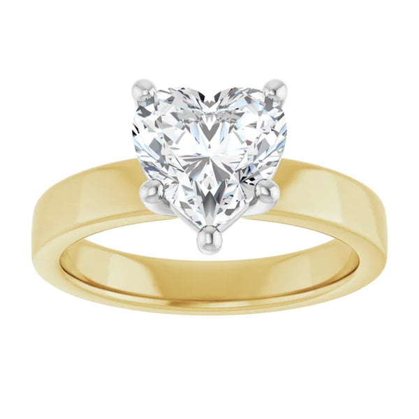Heart Shape Solitaire Engagement Ring in white gold prong head & yellow gold band