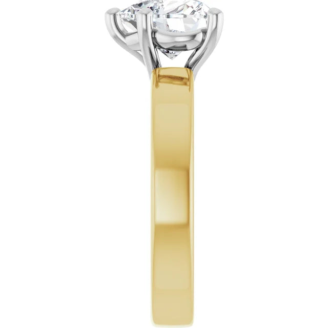Heart Shape Solitaire Engagement Ring in white gold prong head & yellow gold band side view