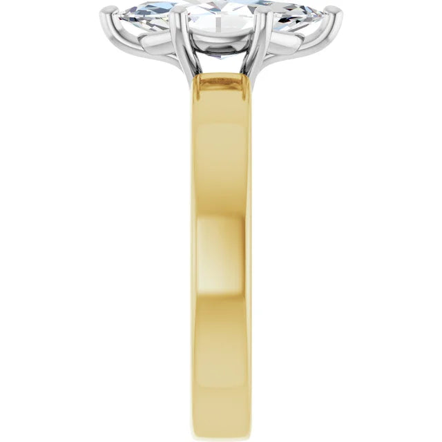 Marquise Shape Diamond Solitaire Engagement Ring in white gold prong head with yellow gold band side view